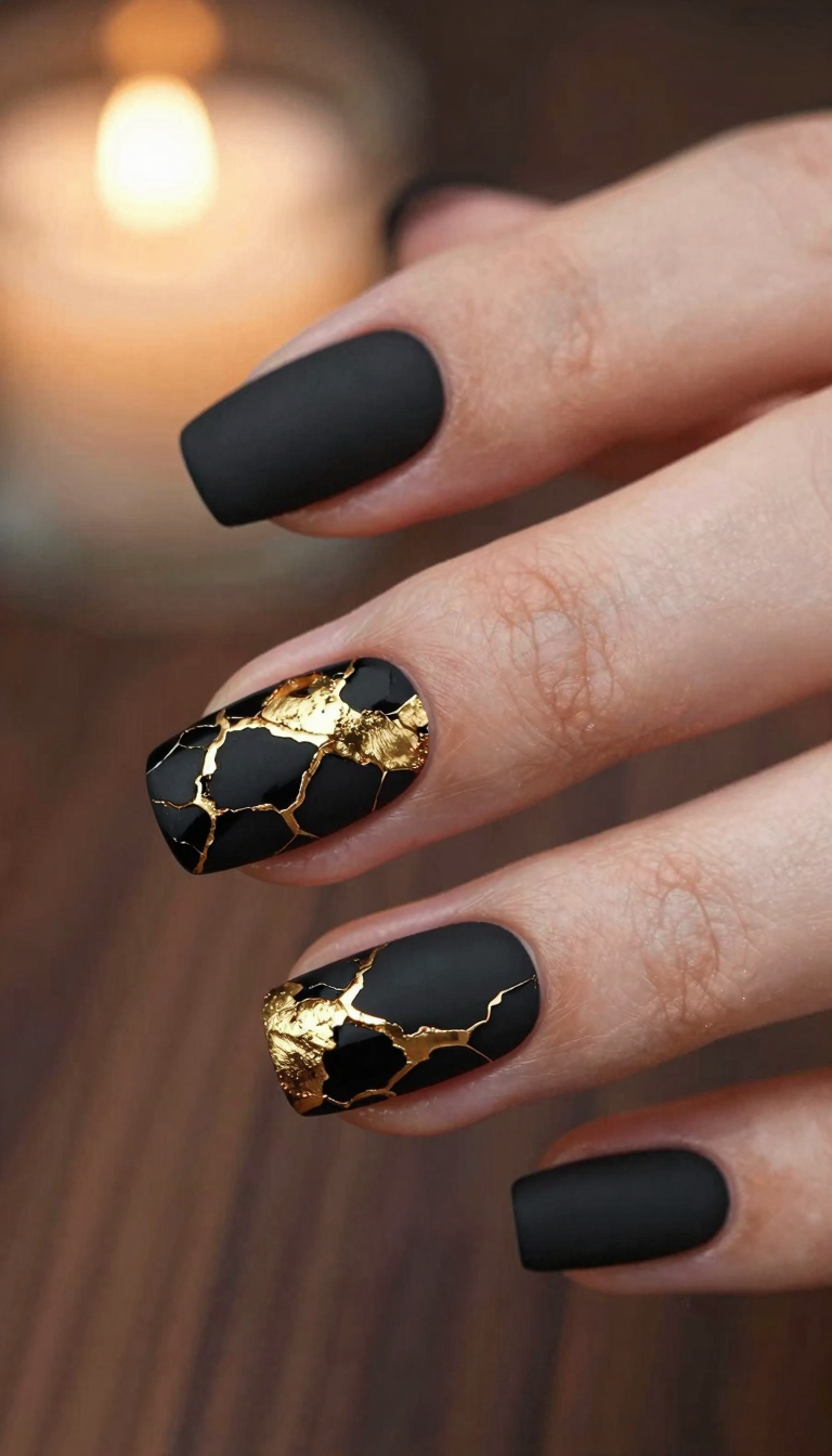 Matte Black with Burnished Gold Crackle Accent