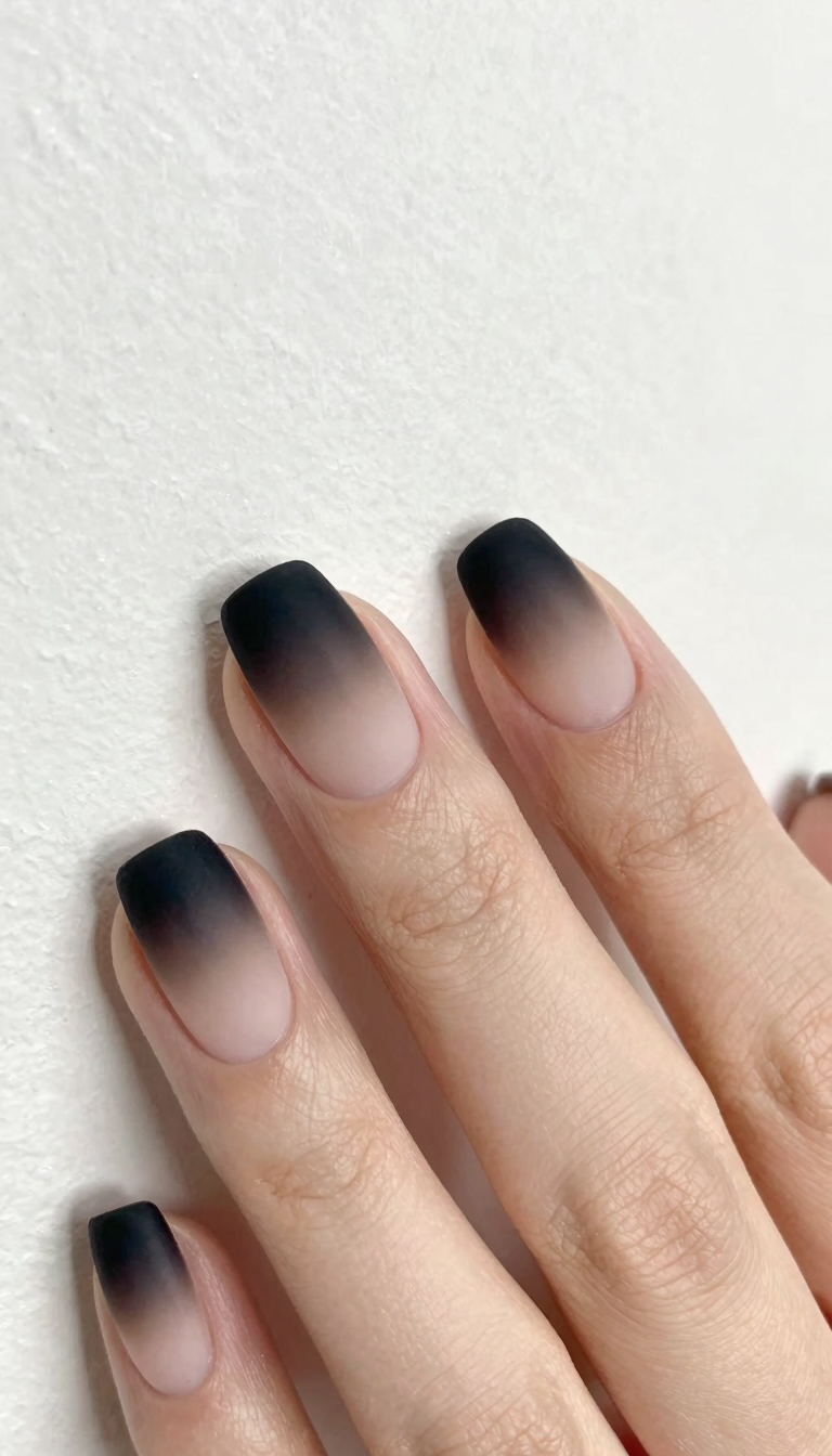 Matte Black with Nude Ombre Gradient Tips