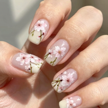 Milky White with Delicate Cherry Blossom