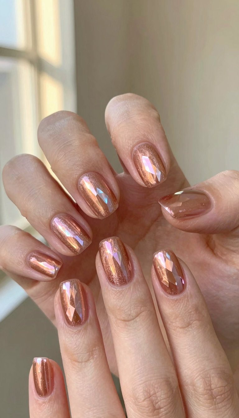 Rose Gold Holographic Geometric Facets