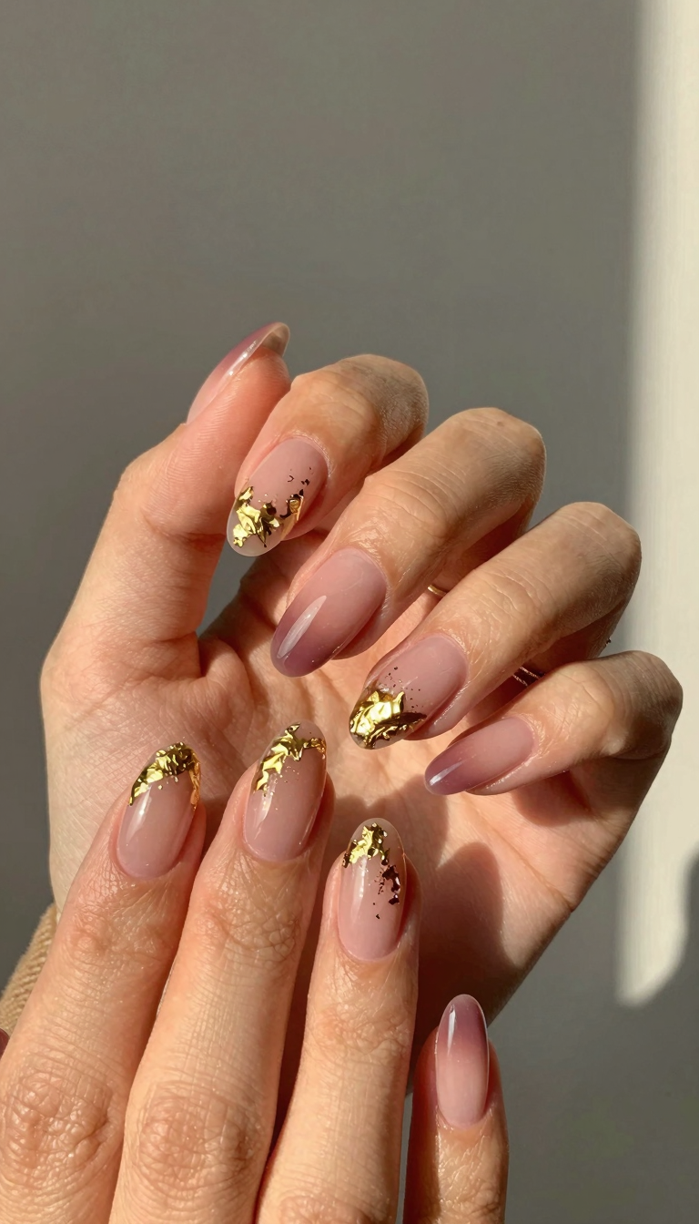 Sheer Pink Ombre with Gold Foil Cascade
